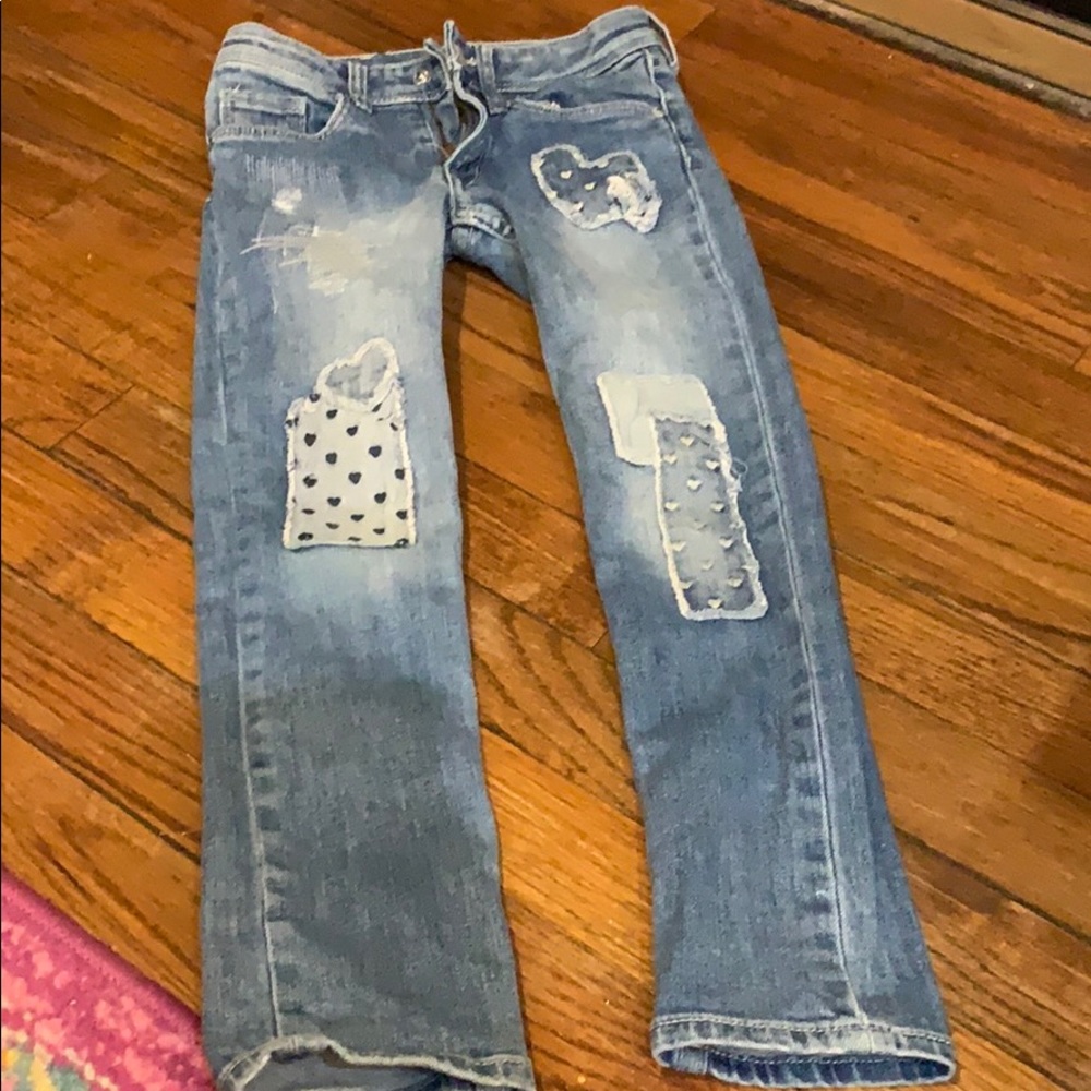 Patchwork denim straight leg